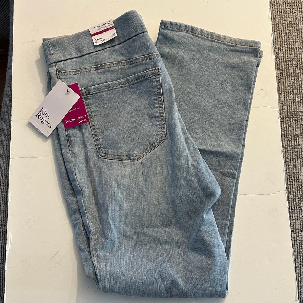 Kim Rogers blue jeans pull on strait with tummy control NEW 14p